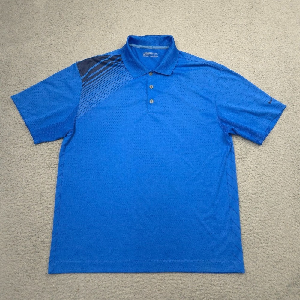 Nike Golf Polo Shirt Mens Large Blue Dri-FIT‎ Diagonal Stripe FitDry Golf